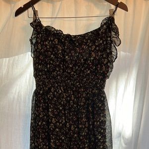 Black Floral Print Dress sleeveless Spaghetti Strap  sundress Forever 21 size L